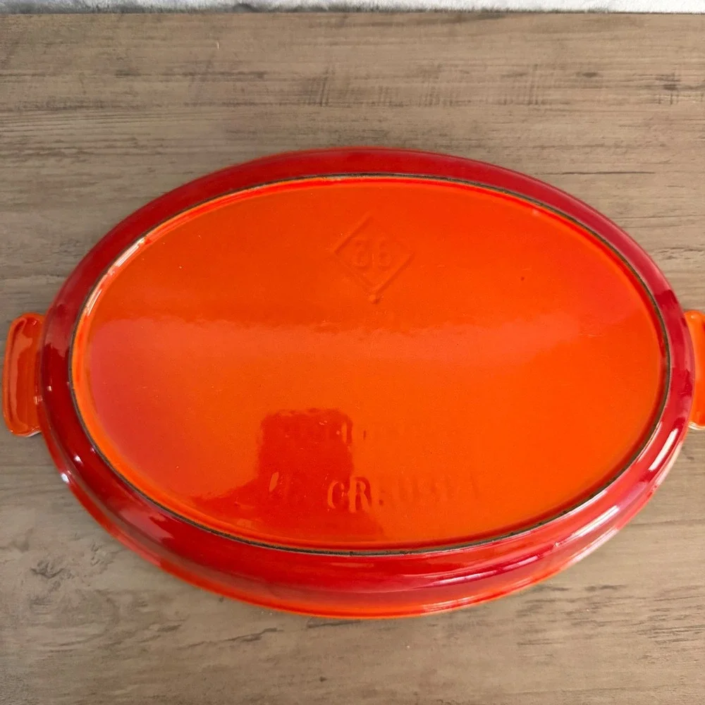 Le Creuset Flame Orange Enameled Cast Iron Oval Gratin Roasting Dish 36 France